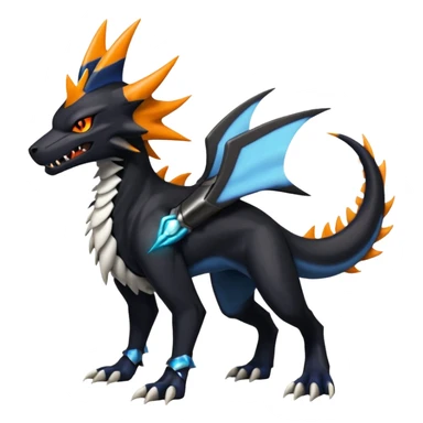4-legged, digitigrade, clawed, furry finned sharp, cool, badass, angry, edgy Sergal-Sharpedo-Houndoom-Garchomp-Nargacuga-Silvally-Vaporeon-fusion-hybrid-creature, full body sticker