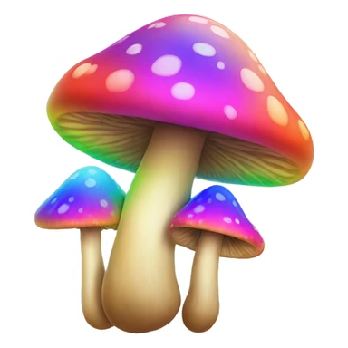 A rainbow-colored trippy mushroom with a very satisfied face sticker