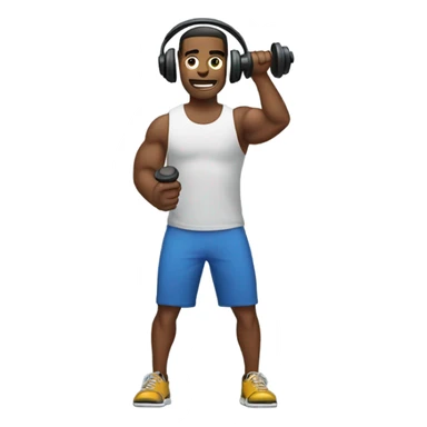Man with headphones holding dumbbells  sticker