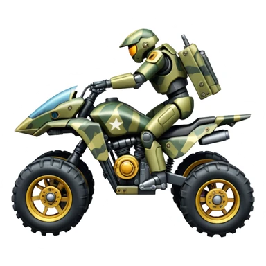 a 4-wheel camouflage army massive mech motorcycle shooting forward side-hill active suspension enemy mech off-road racing motorcycle  sticker