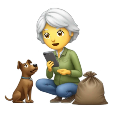 Old woman take picture of dog poop with iPhone  sticker