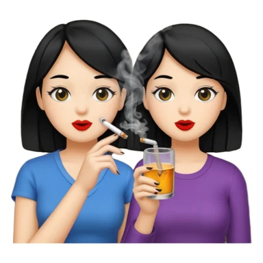2 girls 1 smoking and 1 drinking black hair  sticker