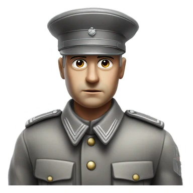 serious german soldier the middle of the XX century photorealistic gray uniform detailed face with wrinkles, closed mouth, small eyes  sticker