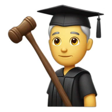 male judge holding a small woodden hammer sticker