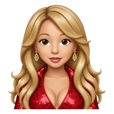 Mariah Carey with long dark blonde hair, red sequin outfit sticker