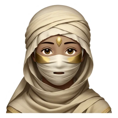 Regal and timeless, fully wrapped in meticulously aged bandages, even its face veiled in layers of ancient cloth with only faint glimpses of deep, solemn eyes peering through, adorned with faded gold accents, exuding an air of forgotten majesty and solemn duty, highly detailed, softly glowing, evoking the dignified mystery of an eternal guardian watching over lost secrets! sticker