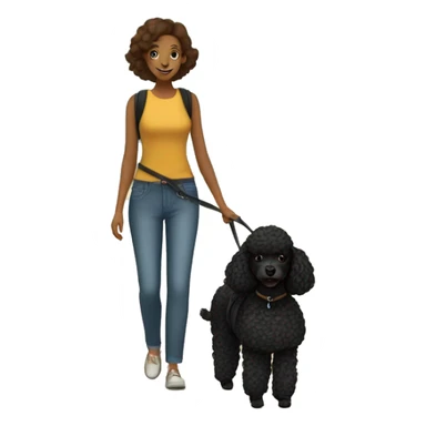 3 legs One Small unshaved Black Poodle with brown harness is walking with a pretty girl sticker