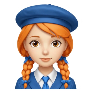 orange braided hair girl, wearing Blue Necktie and a berret Hat sticker
