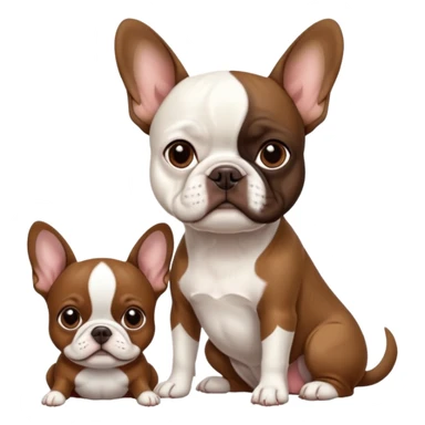 All pure white French bulldog sitting next to skinny brown Boston terrier sticker