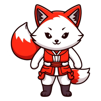 Azur Lane Akagi kitsune girl with red and white outfit and multiple fox tails sticker