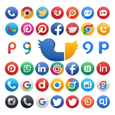 Create a set of social media logos grouped together: Slack, Reddit, Discord, Substack, LinkedIn, Google Reviews, Facebook Groups, Instagram, TikTok, Pinterest sticker