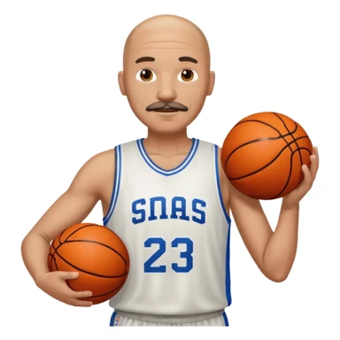 bald man basketball player white jersey with mustache holding basket ball sticker