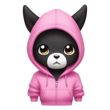 Kuromi Sanrio wearing hoodie with pink skull sticker