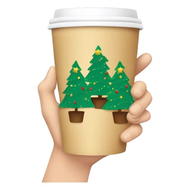 two hands holding paper coffee cups on of a Christmas tree sticker