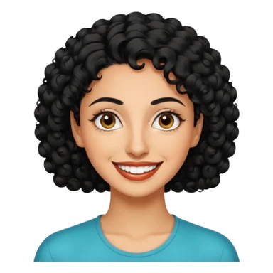 30 year old iranian woman very short curly black hair, big brown eyes, tanned skin, big smile, white teeth, pretty, stylish, shorter hair, boy cut hair sticker
