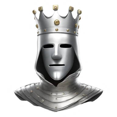 king baldwin IV in silver full face mask up with Left hand raised with white glove sticker