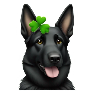 All black German shepherd with four leaf clover headband sticker