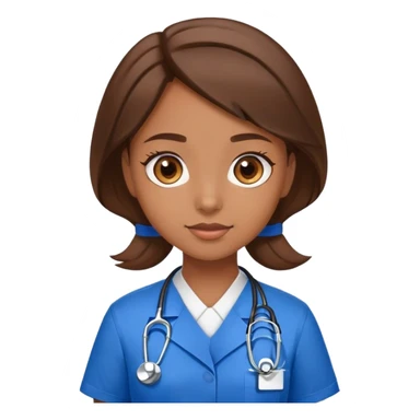 a brown haired girl with brown eyes being a medical assistant dressed in blue  sticker