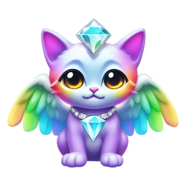 Cute Heavenly Rainbow 4d Diamond ultra mega surpream Omni-Cat God with wings and a ring around its body and another ring above it’s head  sticker