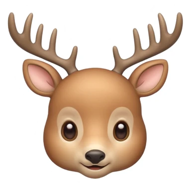 A cute beige deer emoji, small and simple, with big round eyes, a gentle smile, short antlers, soft beige fur with slightly lighter spots on its back, rounded cartoon-like proportions, minimal shading, vector-style, sticker