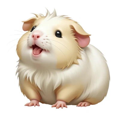 Cinematic Cute Yawning White Guinea Pig Portrait Emoji, Head tilted slightly with a dramatic, wide-open yawn, revealing a soft, downy white coat with tiny drooping ears, round dark eyes barely open in drowsy contentment, Simplified yet irresistibly adorable features, highly detailed, glowing with a soft, cozy glow, high shine, relaxed yet expressive, stylized with a touch of whimsy, bright and endearing, soft glowing outline, capturing the essence of a sleepy yet affectionate guinea pig, so drowsy it feels like it could stretch right out of the screen and curl up for a nap! sticker
