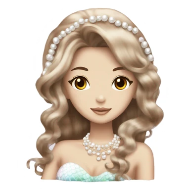mermaid hime gyaru girl, brown hair, pearles sticker