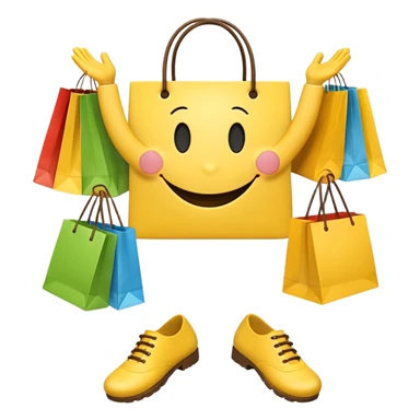 2 HAPPY SMILEY FACE  WITH HANDS AND FEET WITH SHOPPING BAGS IN EACH HAND sticker