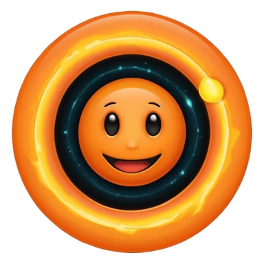 make a blackhole, accretion disk and all, with an orange smiley face, black head, orange ring, orange eyes, orange mouth, no other details sticker