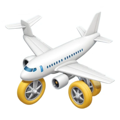 Isometric view of airplane landing gear in emoji style — one inflated, puffy wheel with a strut, soft 3D look, rounded shapes, clean and minimal design, cartoon-like, emoji aesthetic, white background sticker