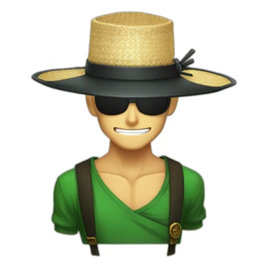 zoro avec un chapeau de paille et il est géné one piece sticker