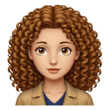 Can you create a woman with curly hair, but not too voluminous, with a wheat-colored complexion, hazel eyes, long and well-defined facial features, and tall? sticker