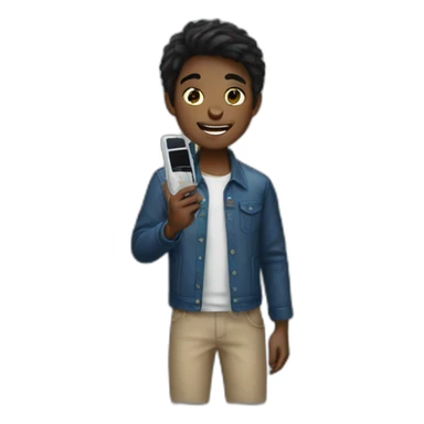 black hair boy with phone sticker