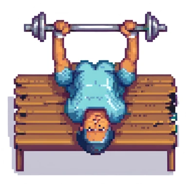 man doing bench press, pixel art style sticker