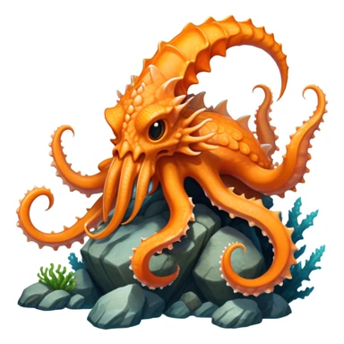 Create a hybrid creature with the agile tentacles and dragon-like features of the orange Dracquid, but with rocky, crystalline growths forming armored segments along its body and a powerful stone jaw like Boulderbite, resulting in a territorial sea guardian that ambushes prey by disguising itself as a coral reef formation before striking with surprising speed. full body sticker