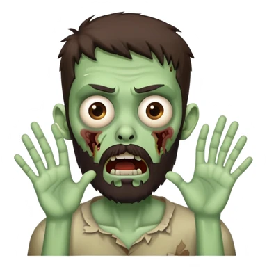 shocked zombie with hands on face, dark brown hair and short full beard sticker