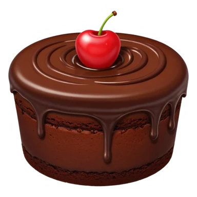 chocolate cake with chocolate frosting and a cherry on top, simple, bright emoji style sticker