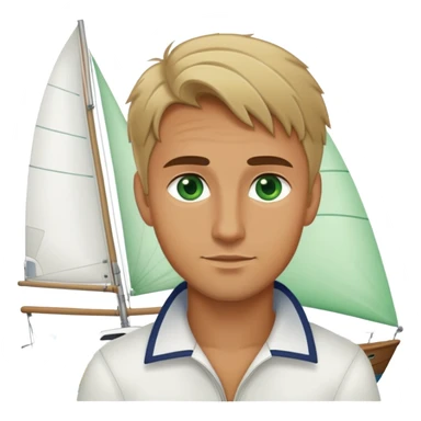 handsome man with green eyes and dirty blonde hair on a sailboat sticker