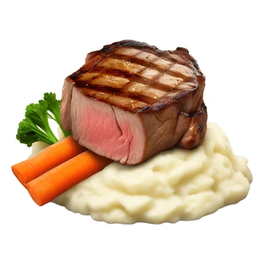 Ribeye steak with mashed potatoes and carrots sticker
