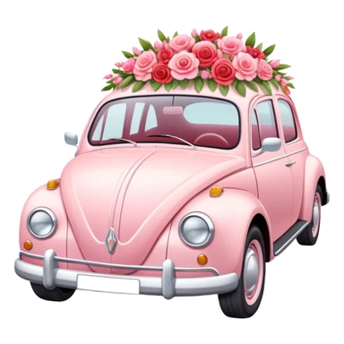 Romantic pastel wedding car with warm-colored pink and red flowers sticker