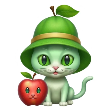 An alien cat with an apple hat with cash all around it sticker