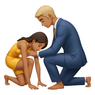 A devout man bowing down to a woman sticker