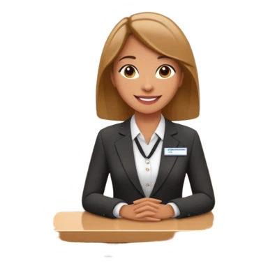 receptionist standing on hotel reception desk in front of tourists sticker