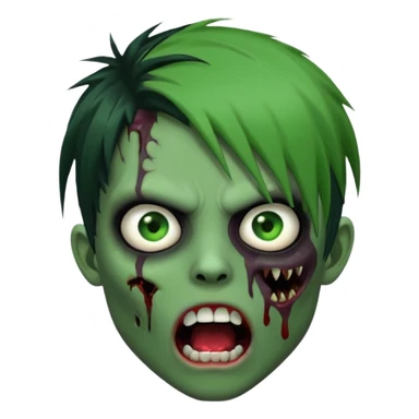  emo zombie black punk hairs green skin middle part with cuts on face and open mouth with fluid coming out of mouth sticker