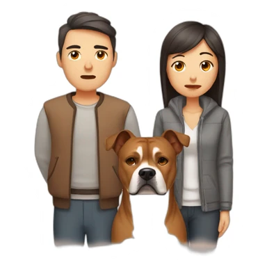 Sad Man with Chinese wife and brown Staffordshire terrier dog sticker