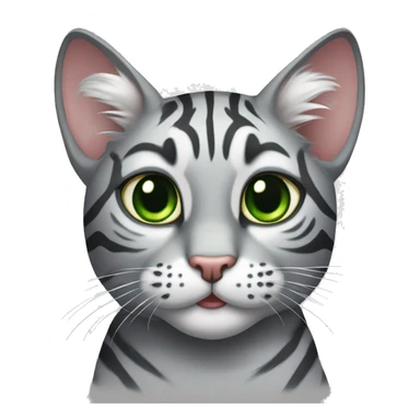 grey tiger tabby cat with green eyes and one ear cut off at the top sticker