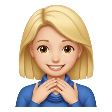 Girl smiling putting her hands around her neck sticker