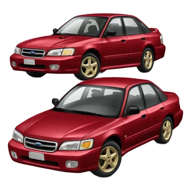 Red 1996 Subaru legacy sedan with gold wheels sticker