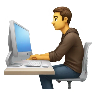 A graphic designer sitting behind a computer and wondering from the opposite angle sticker