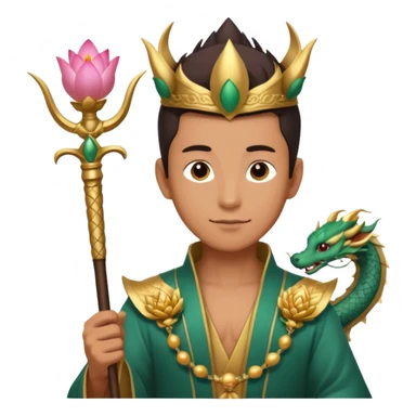 man with asian dragon, scepter, buddhism, lotus sticker