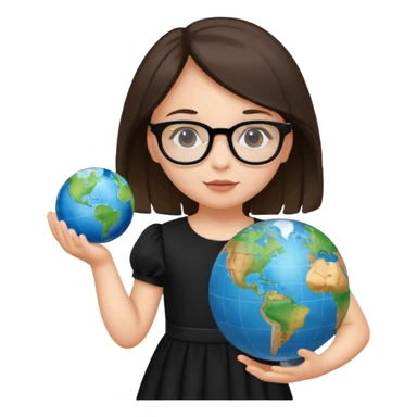 Child girl with globe in hand and glasses black dress sticker